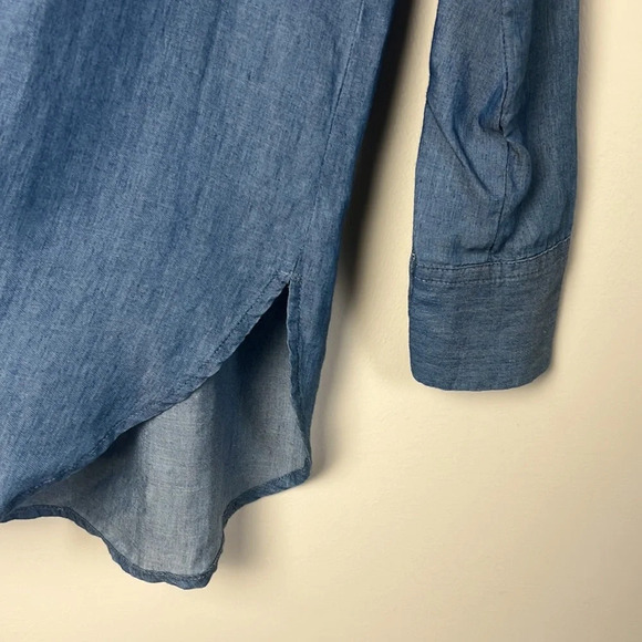 Loft “The Softened” Chambray Blue Tie Front Long Sleeve Top Blouse Size S - Picture 4 of 8